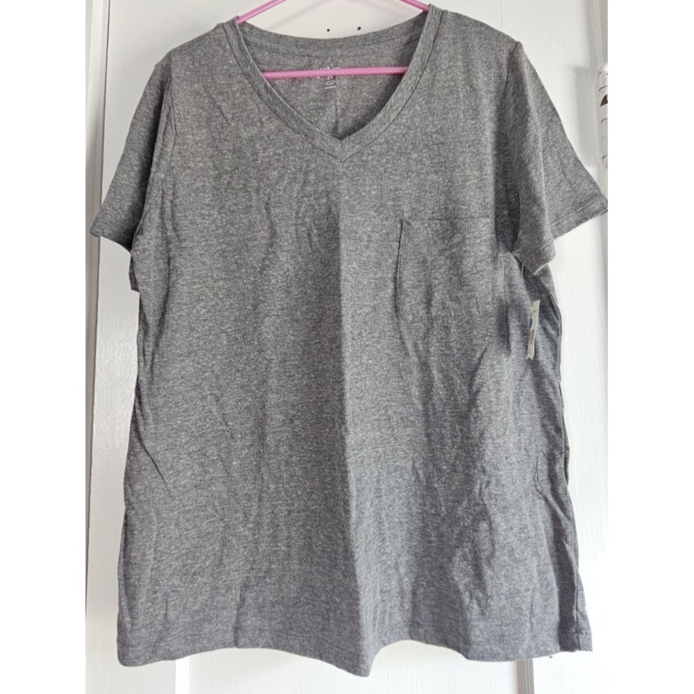 NWT JUST BE womans 2X gray Geifa V neck t shirt pocket front cotton blend
